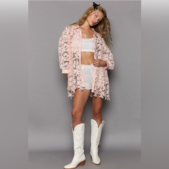 #130 4th of July Sale! POL Lace Crochet Balloon Sleeve button down shirt - Picture 7 of 7